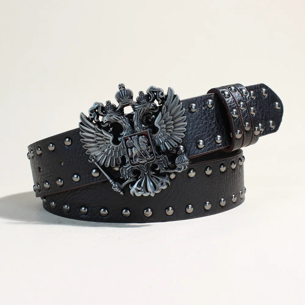 Black Punk Style PU Leather Belt with Metal Studs Unisex Gothic Fashion Accessory