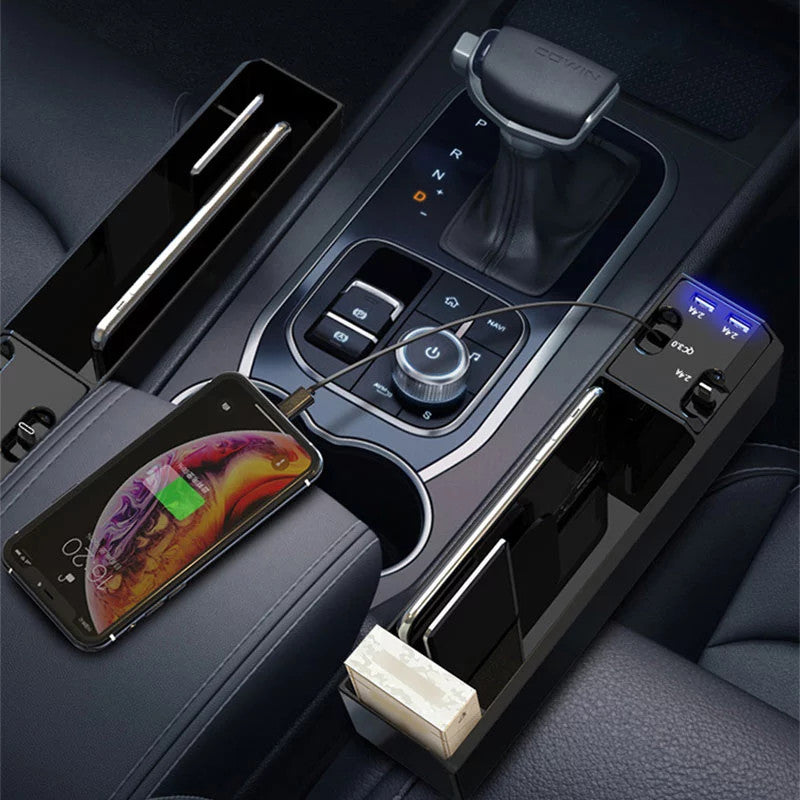 Car Seat Gap Organizer with Charger - Storage Box & Cable