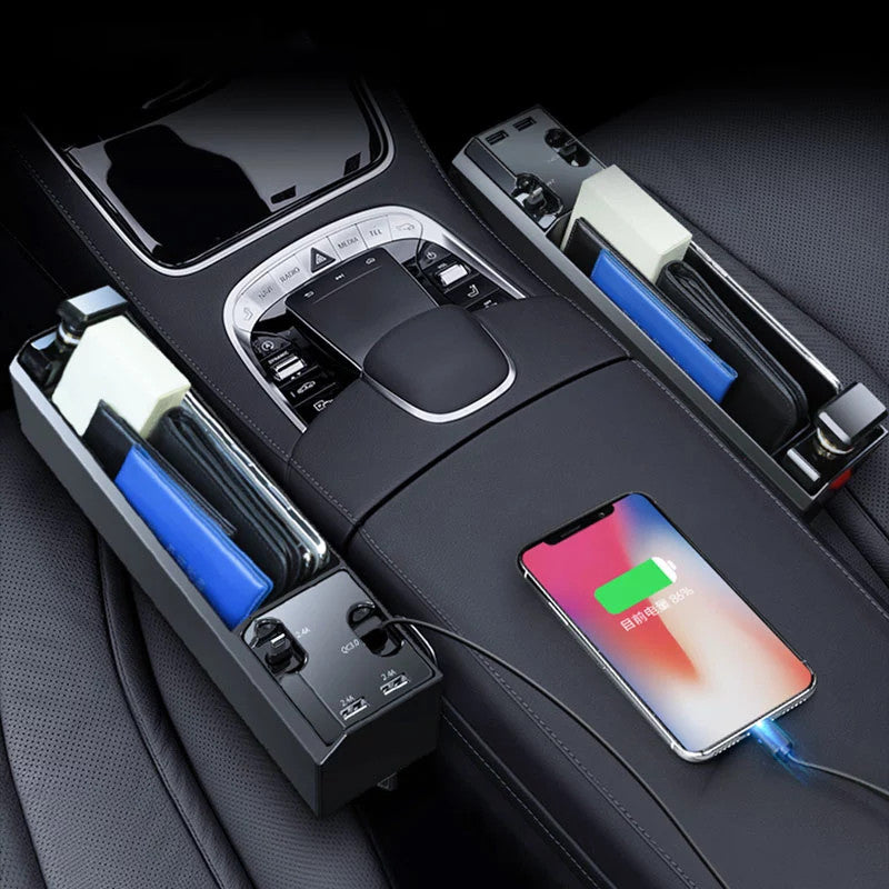 Car Seat Gap Organizer with Charger - Storage Box & Cable