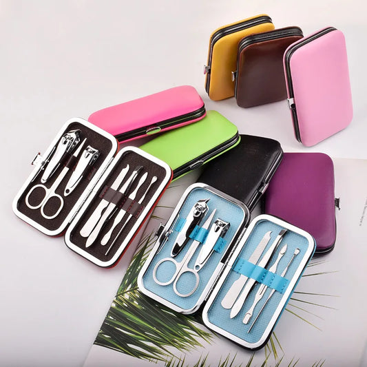 7pcs/set New Manicure Nail Clippers Pedicure Set Nail Cutter Tool Set with Pu Bag Portable Travel Hygiene Kit Stainless Steel