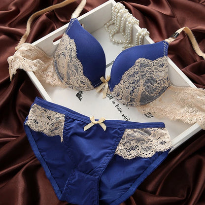 Underclothes Brand Underwear Women Bras B C cup Lingerie set With Brief Sexy Lingerie Lace Embroidery Bra Sets Bowknot Bras