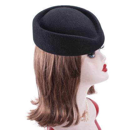 Women Wool Pillbox Fascinator Hat Feamale Stewardess Hats Etiquette Cap Plain Fedoras Cap Women Beret Hat Formal Lady Hat A040