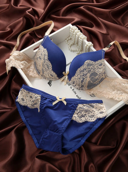 Underclothes Brand Underwear Women Bras B C cup Lingerie set With Brief Sexy Lingerie Lace Embroidery Bra Sets Bowknot Bras