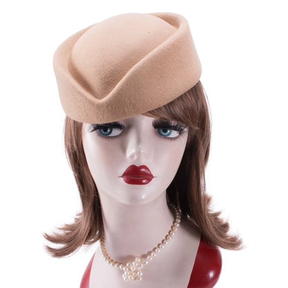 Women Wool Pillbox Fascinator Hat Feamale Stewardess Hats Etiquette Cap Plain Fedoras Cap Women Beret Hat Formal Lady Hat A040