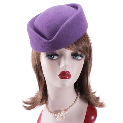 Women Wool Pillbox Fascinator Hat Feamale Stewardess Hats Etiquette Cap Plain Fedoras Cap Women Beret Hat Formal Lady Hat A040