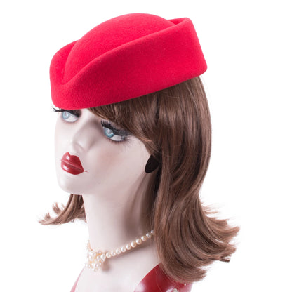 Women Wool Pillbox Fascinator Hat Feamale Stewardess Hats Etiquette Cap Plain Fedoras Cap Women Beret Hat Formal Lady Hat A040