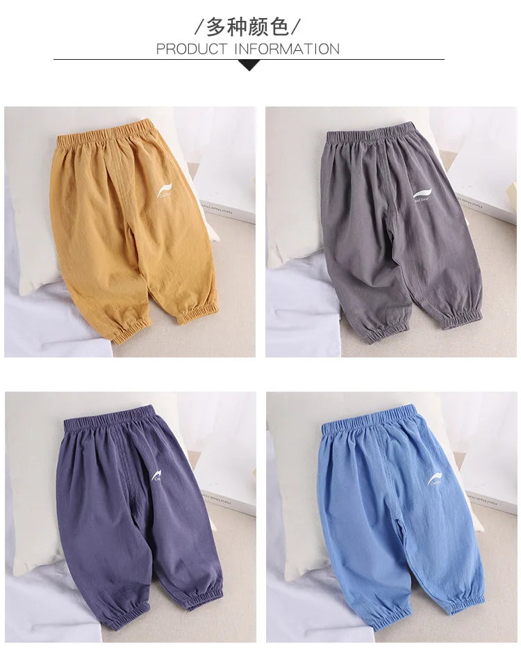 1 2 3 4 5 Years New Children's Anit-mosquito Pants Summer Baby Air Conditioning Bloomers Boys and Girls Cotton and Linen Pants
