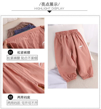 1 2 3 4 5 Years New Children's Anit-mosquito Pants Summer Baby Air Conditioning Bloomers Boys and Girls Cotton and Linen Pants