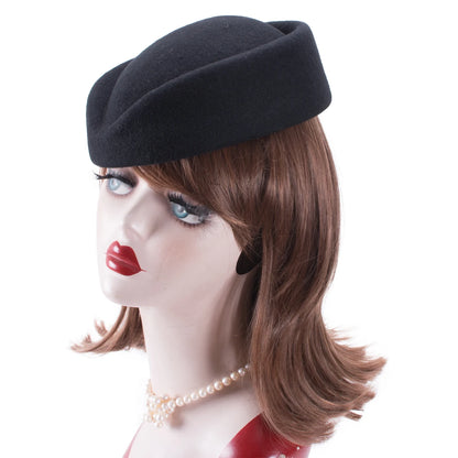 Women Wool Pillbox Fascinator Hat Feamale Stewardess Hats Etiquette Cap Plain Fedoras Cap Women Beret Hat Formal Lady Hat A040