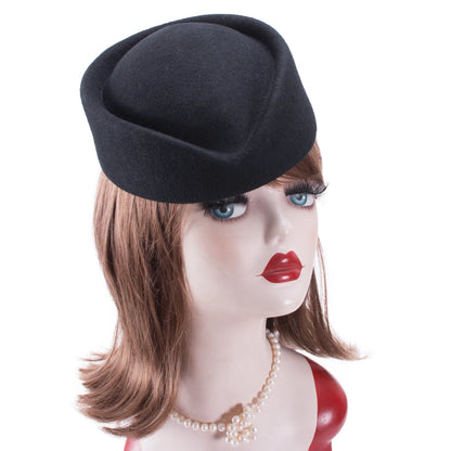 Women Wool Pillbox Fascinator Hat Feamale Stewardess Hats Etiquette Cap Plain Fedoras Cap Women Beret Hat Formal Lady Hat A040