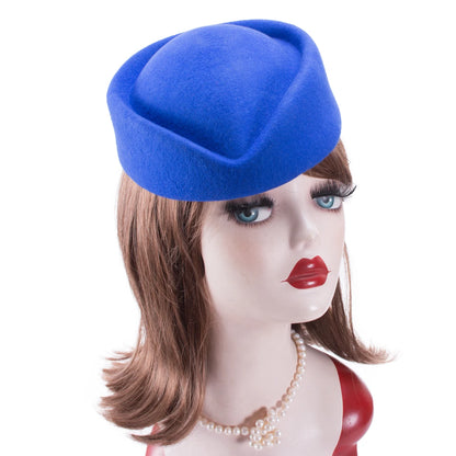 Women Wool Pillbox Fascinator Hat Feamale Stewardess Hats Etiquette Cap Plain Fedoras Cap Women Beret Hat Formal Lady Hat A040