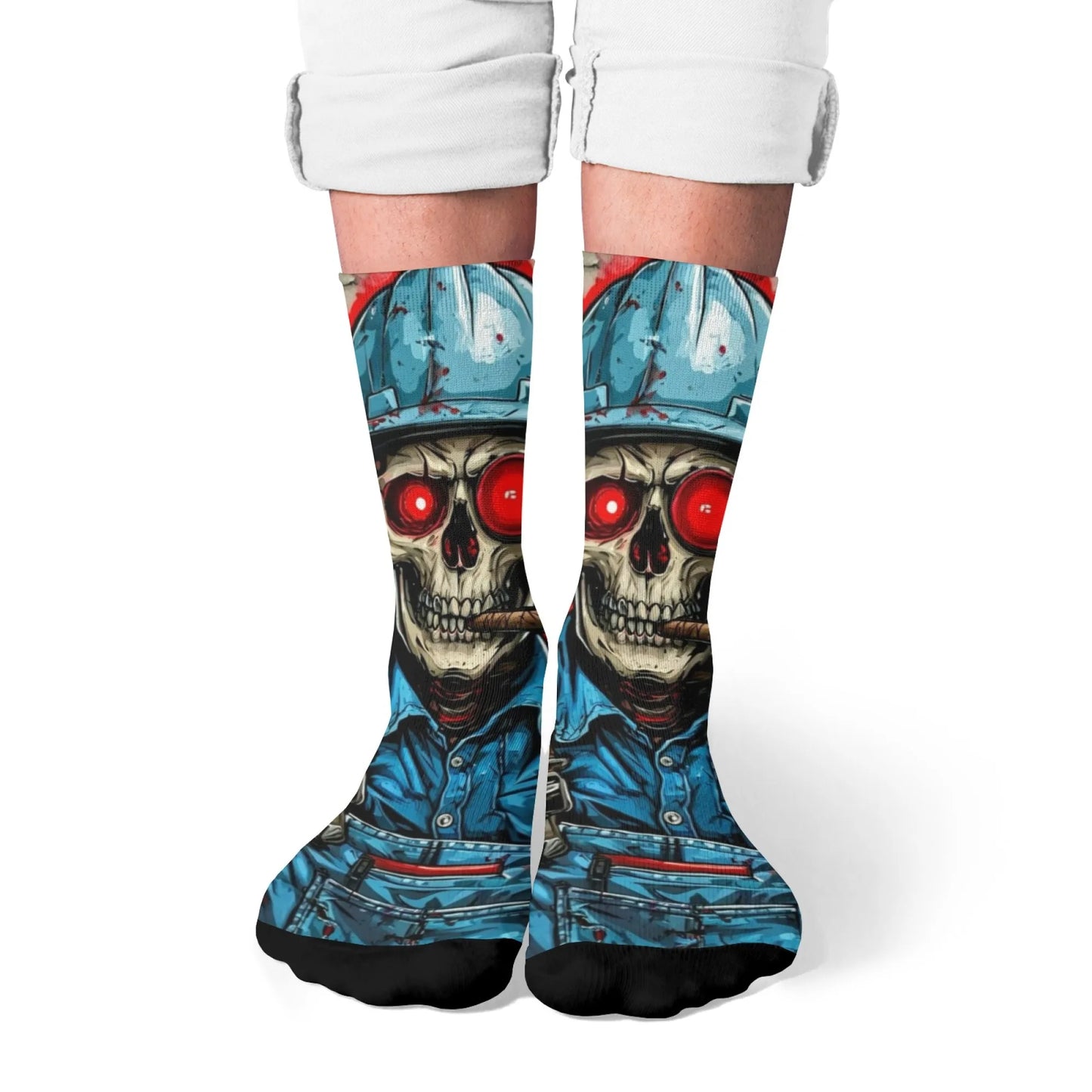 Funny plumber skull trendy socks gift Harajuku retro compression socks novelty street hip-hop socks suitable for all seasons