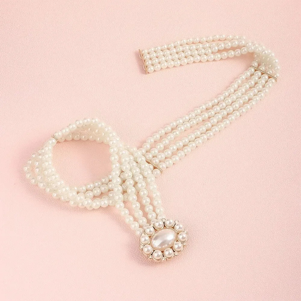 1 Piece With White Pearl Belt Elastic Oval Buckle Fashion Women's Waist Chain