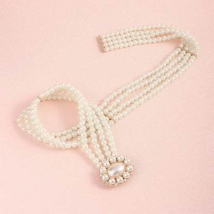 1 Piece With White Pearl Belt Elastic Oval Buckle Fashion Women's Waist Chain