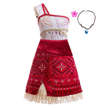 Girls Outfit Cosplay Children's Costume Party Princess Dress Summer Casual Beach Dress Necklace Wig Set Party Dresses For Girls