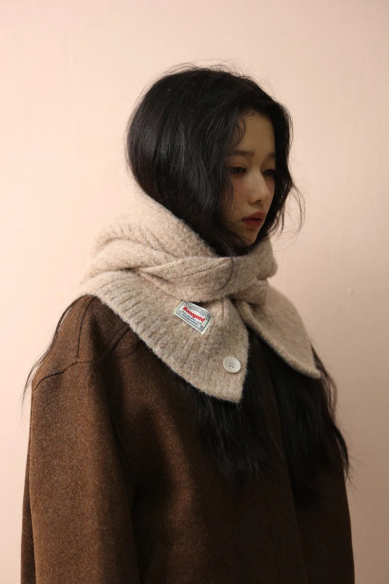 Korean Knitted Balaclava Hat Women's Winter Warm Scarf Integrated Hooded Scarf Knitted Wool Beanie Cap