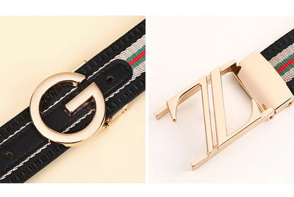 Luxury-sleek designer style G-shaped canvas belt for fashionable and durable high-quality jeans. Men's and women's casual leathe