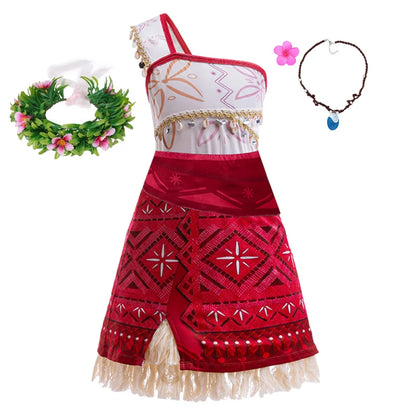 Girls Outfit Cosplay Children's Costume Party Princess Dress Summer Casual Beach Dress Necklace Wig Set Party Dresses For Girls
