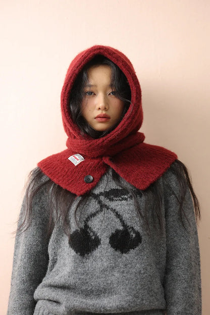 Korean Knitted Balaclava Hat Women's Winter Warm Scarf Integrated Hooded Scarf Knitted Wool Beanie Cap