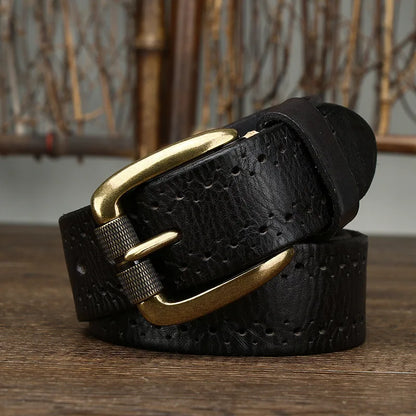 Women Trendy Vintage Breathable Genuine Leather Belt for Men Stylish Waistband
