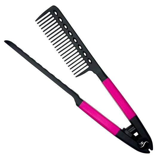 V Shape Hair Straightening Comb - Anti Heat Damage Rounded Teeth for Knotty/Frizzy Hair, Lightweight  Styling Tool & Detangler