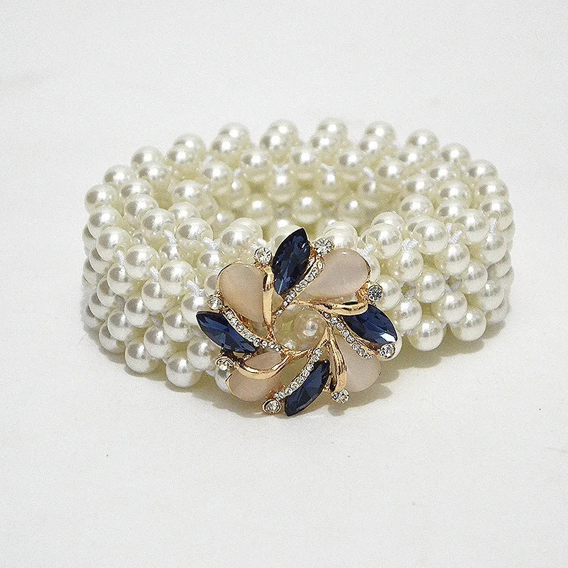 1 Piece With White Pearl Belt Elastic Oval Buckle Fashion Women's Waist Chain