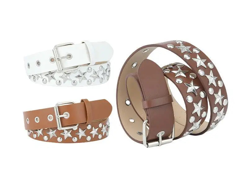 Silver Star Rivet Belt Unisex Fashion Trendy All-Match Jeans Accessories Girdle Hip Hop Punk Y2k Girls Black Pu Waistband