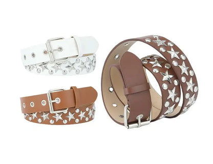 Silver Star Rivet Belt Unisex Fashion Trendy All-Match Jeans Accessories Girdle Hip Hop Punk Y2k Girls Black Pu Waistband