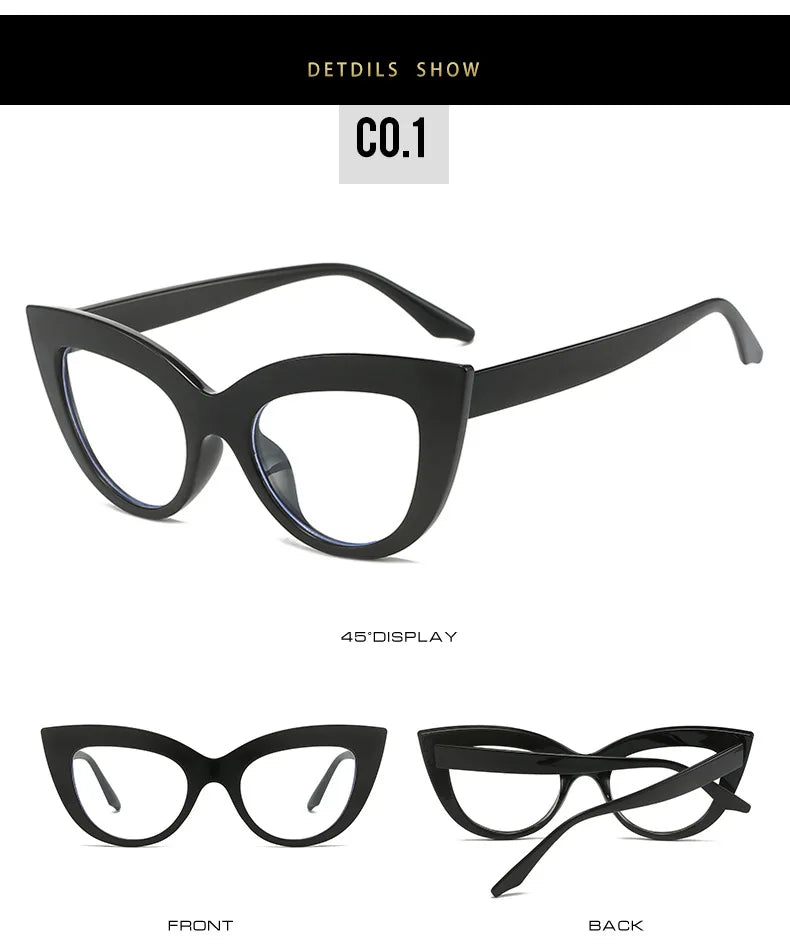 Women's Cat Eye Glasses Frame Fashion Anti Blue Light Transparent Eyeglasses Retro Optical Clear Lens Spectacle Eyeglass Female
