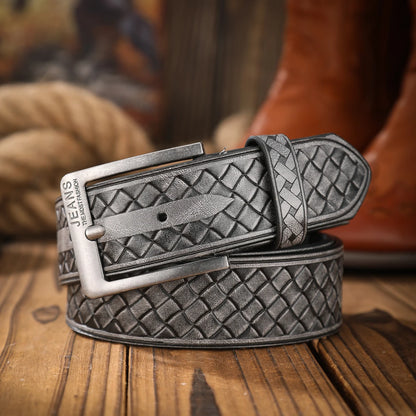 A classic retro PU material embossed belt metal plate buckle head men and women the same daily casual delivery punch nails