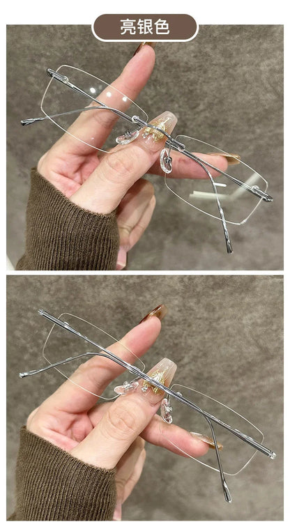 Luxury Rimless Myopia Glasses for Women Men Ultralight Near Sight Glasses Blue Light Blocking Eye Protection Eyeglasses 0 To-4.0