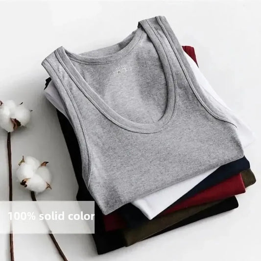 Summer Solid Color Plus Size Men's Breathable Elastic Vest Youth Cross Bar Sports Sweatshirt Base Trendy Athletic Innerwear