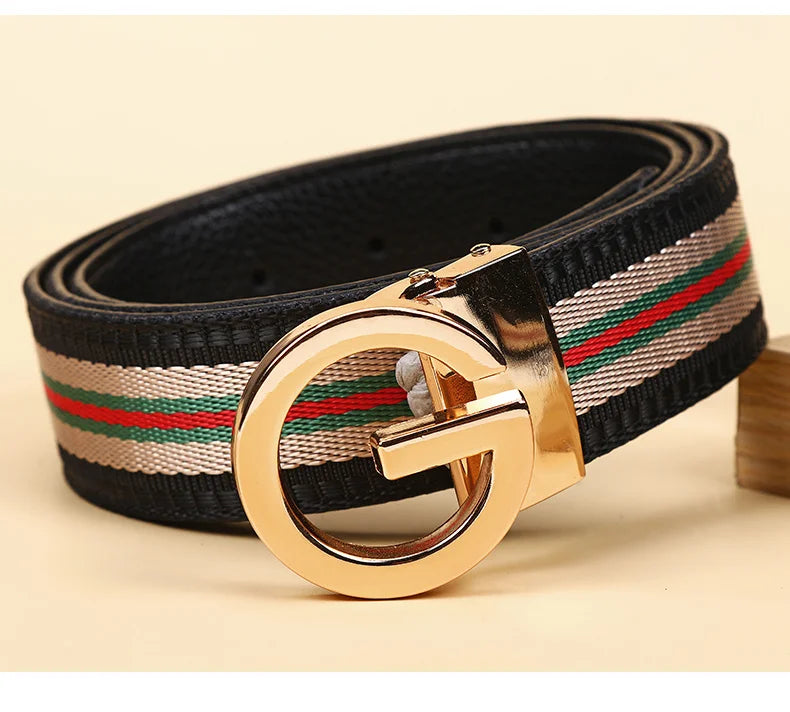 Luxury-sleek designer style G-shaped canvas belt for fashionable and durable high-quality jeans. Men's and women's casual leathe