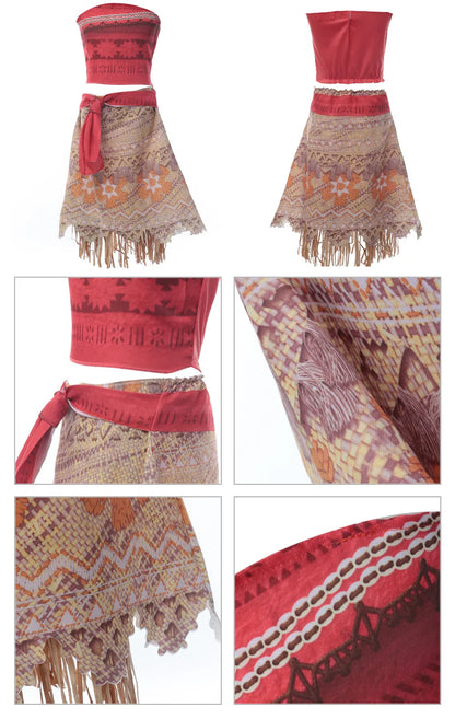 Girls Outfit Cosplay Children's Costume Party Princess Dress Summer Casual Beach Dress Necklace Wig Set Party Dresses For Girls