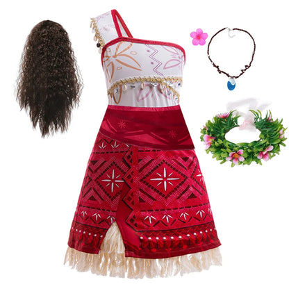 Girls Outfit Cosplay Children's Costume Party Princess Dress Summer Casual Beach Dress Necklace Wig Set Party Dresses For Girls