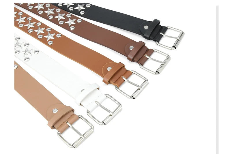 Silver Star Rivet Belt Unisex Fashion Trendy All-Match Jeans Accessories Girdle Hip Hop Punk Y2k Girls Black Pu Waistband