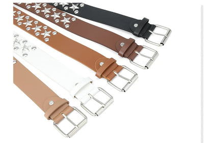 Silver Star Rivet Belt Unisex Fashion Trendy All-Match Jeans Accessories Girdle Hip Hop Punk Y2k Girls Black Pu Waistband