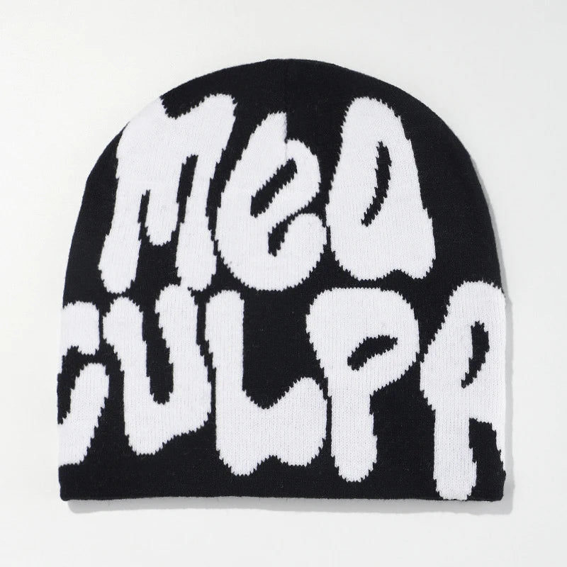Women's "MEA CULPA" Hip Hop Knit Cap Unisex Y2K Cold Hat Men's Fashion Stretch Thermal Beanie