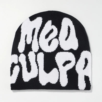 Women's "MEA CULPA" Hip Hop Knit Cap Unisex Y2K Cold Hat Men's Fashion Stretch Thermal Beanie