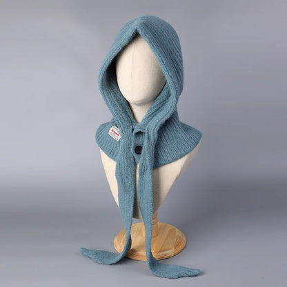 Korean Knitted Balaclava Hat Women's Winter Warm Scarf Integrated Hooded Scarf Knitted Wool Beanie Cap