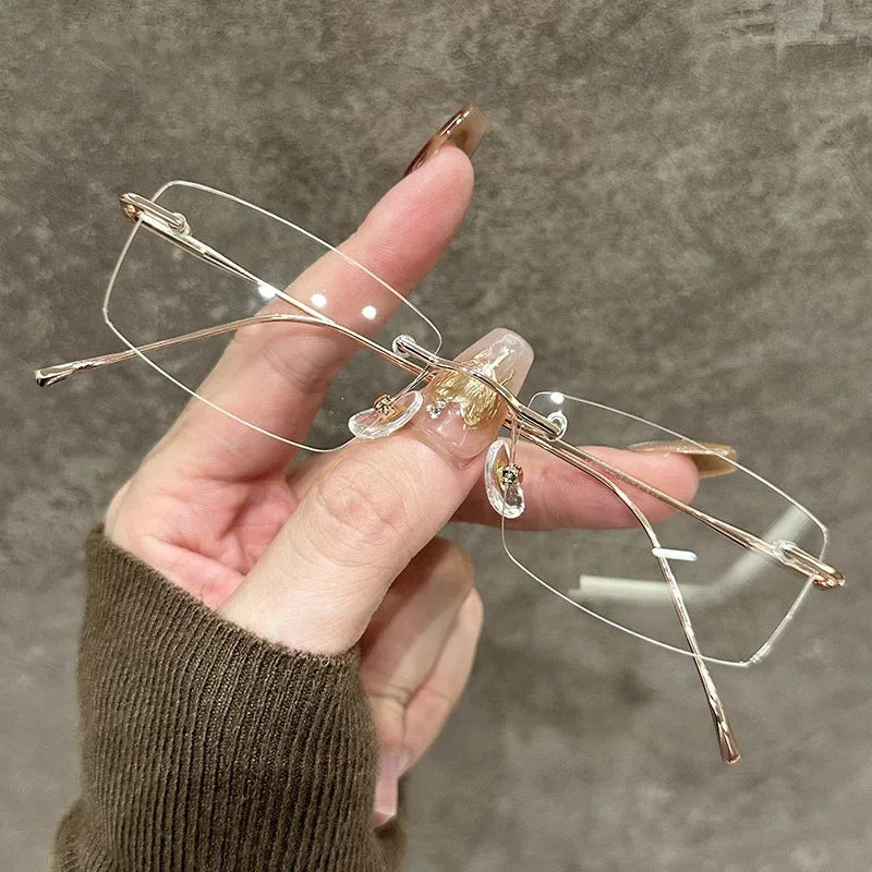 Luxury Rimless Myopia Glasses for Women Men Ultralight Near Sight Glasses Blue Light Blocking Eye Protection Eyeglasses 0 To-4.0