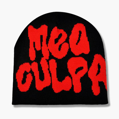 Women's "MEA CULPA" Hip Hop Knit Cap Unisex Y2K Cold Hat Men's Fashion Stretch Thermal Beanie