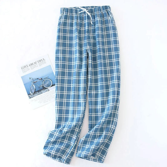 Stylish Plaid Pattern Men's Casual Long Pants Comfortable Pajama Sleep Bottom Loungewear Soft Sleepwear Trousers For Summer Pjs