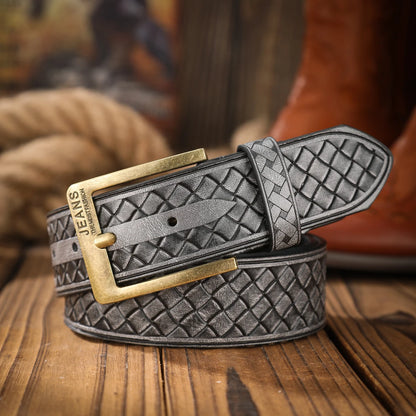 A classic retro PU material embossed belt metal plate buckle head men and women the same daily casual delivery punch nails