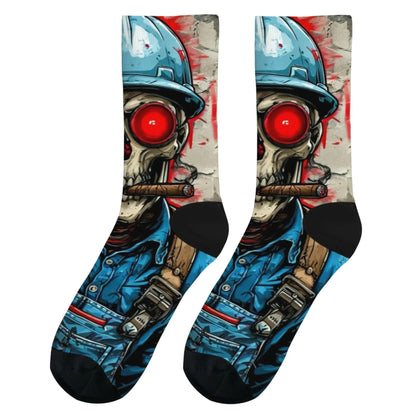 Funny plumber skull trendy socks gift Harajuku retro compression socks novelty street hip-hop socks suitable for all seasons