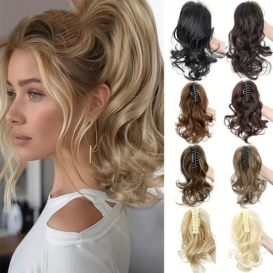 12inch Synthetic Claw Clip Ponytail Hair Extensions Short Curly Natural Tail False Hair Multi-Color Options for Weddings Parties