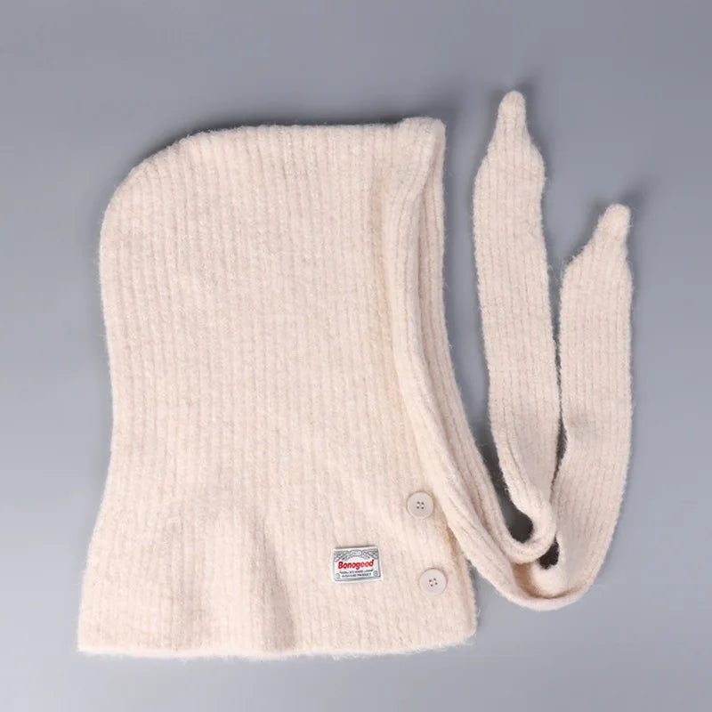 Korean Knitted Balaclava Hat Women's Winter Warm Scarf Integrated Hooded Scarf Knitted Wool Beanie Cap