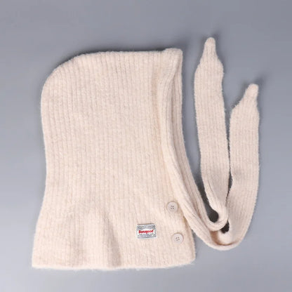 Korean Knitted Balaclava Hat Women's Winter Warm Scarf Integrated Hooded Scarf Knitted Wool Beanie Cap