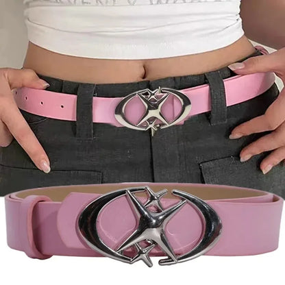 Fashion Pink Black White Moon Star Y2K Belts for Women Spice Girls PU Leather Retro Punk Metal Jeans Pants Decorative Belt Waist
