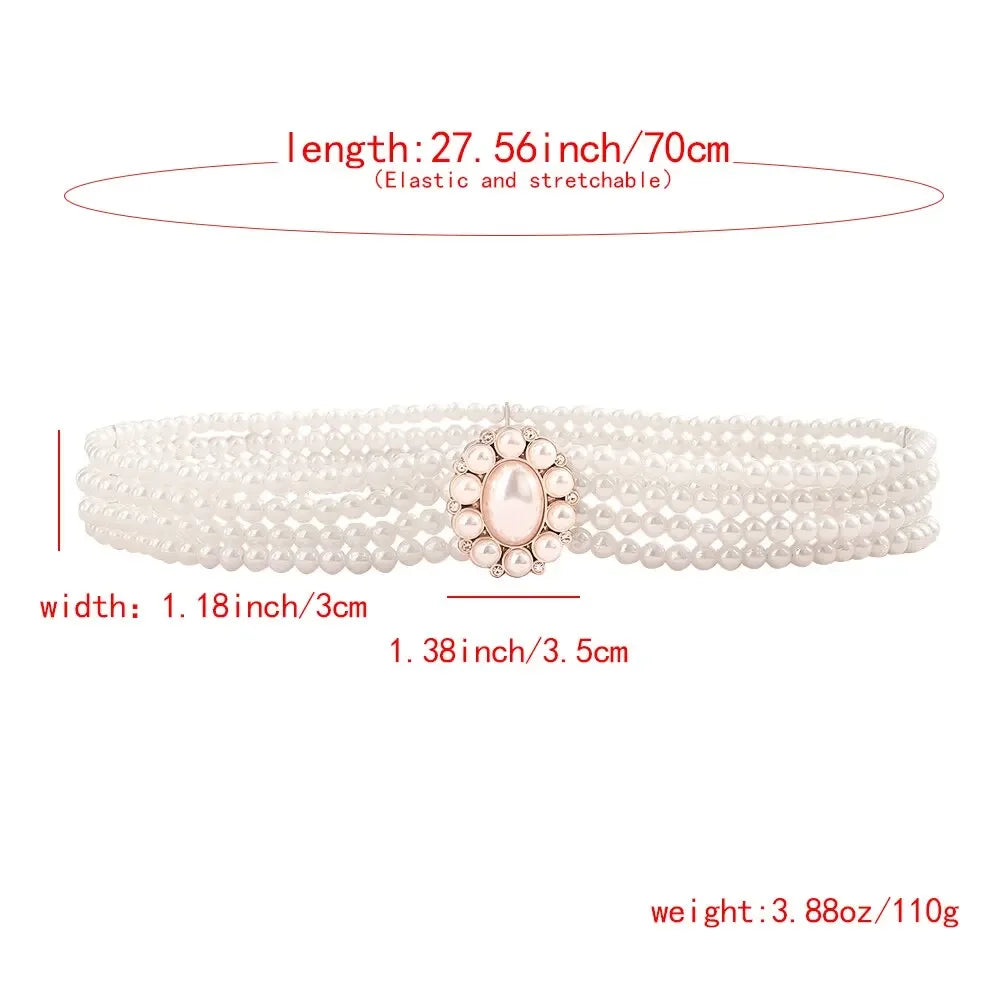 1 Piece With White Pearl Belt Elastic Oval Buckle Fashion Women's Waist Chain